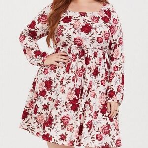 Torrid Red White & Pink Floral Mini Challis Skater Dress Size 5X